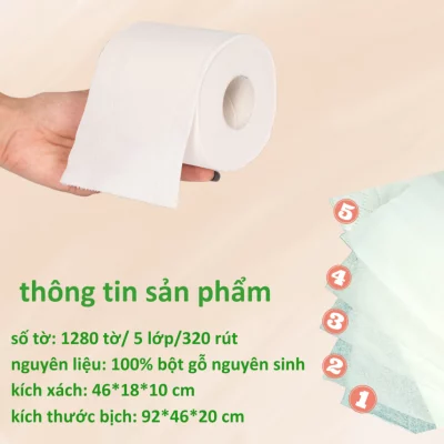 Giấy vệ sinh Caitong giấy cuộn tròn 5 lớp